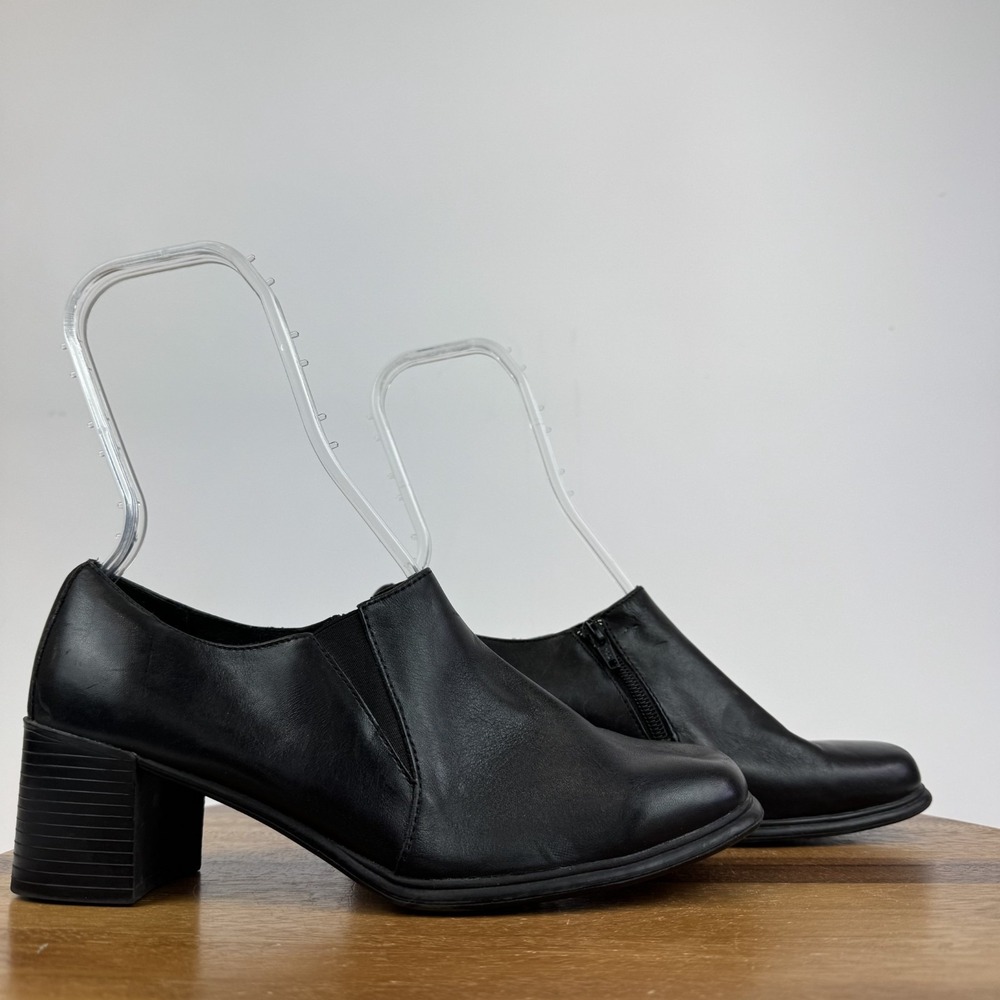 Womens Thom McAn Black Leather Zip Casaul Heeled Ankle Booties Size 9 W GUC